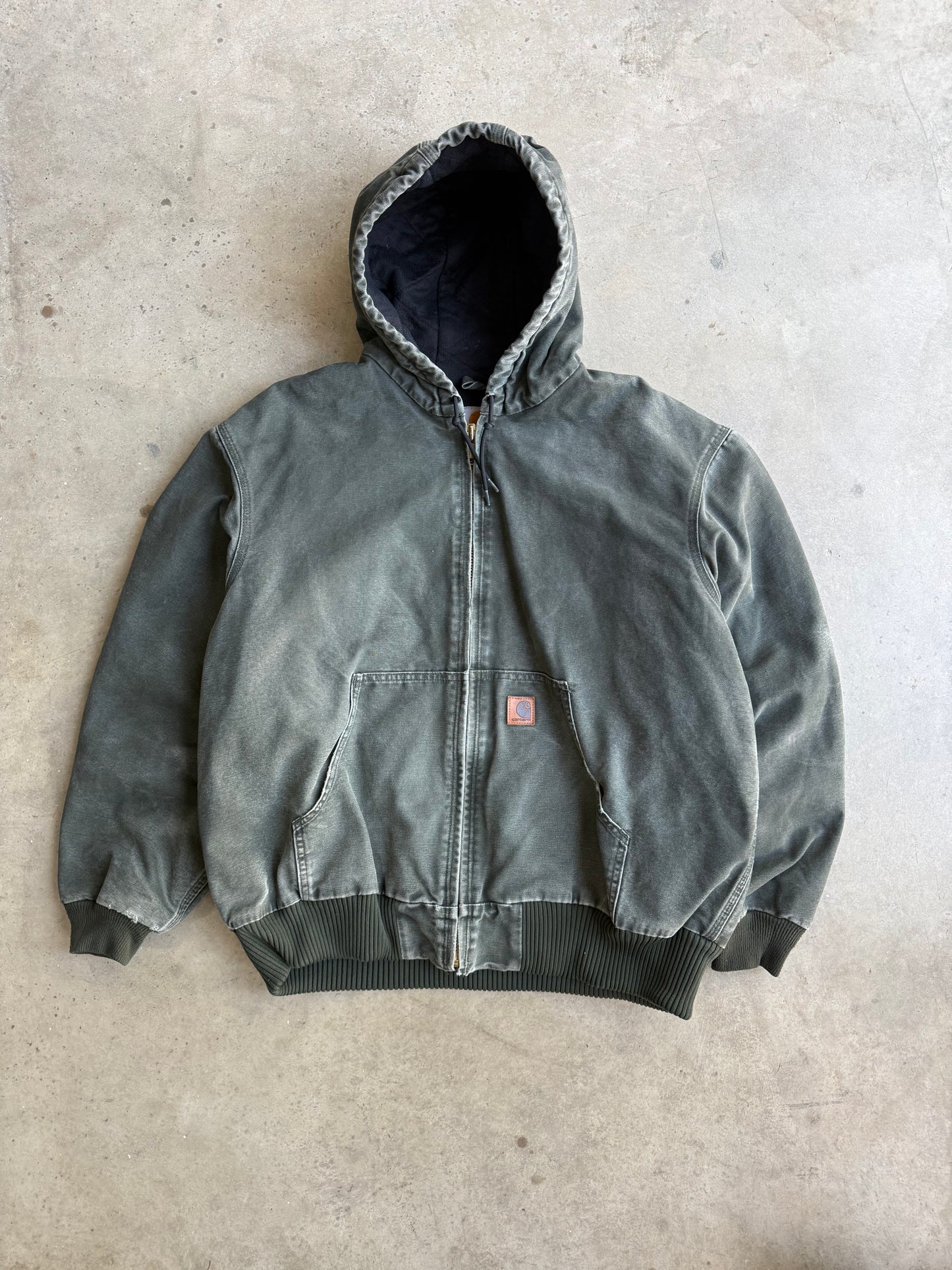 Vintage Faded Moss Green Carhartt Hooded Jacket - XL