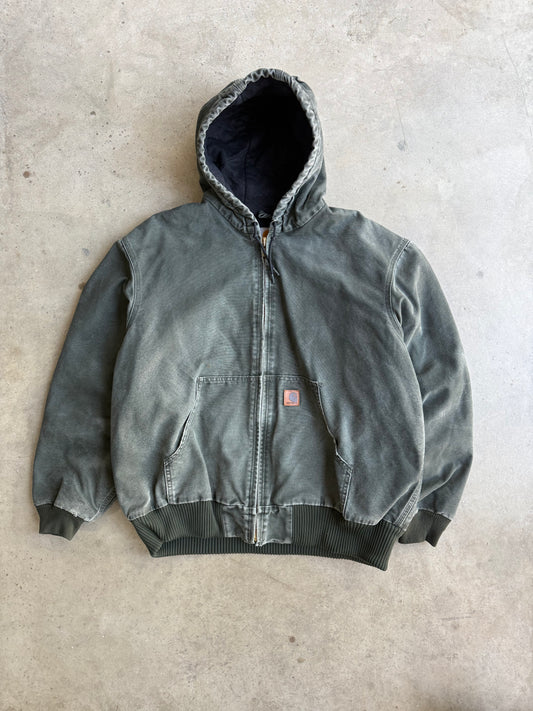 Vintage Faded Moss Green Carhartt Hooded Jacket - XL