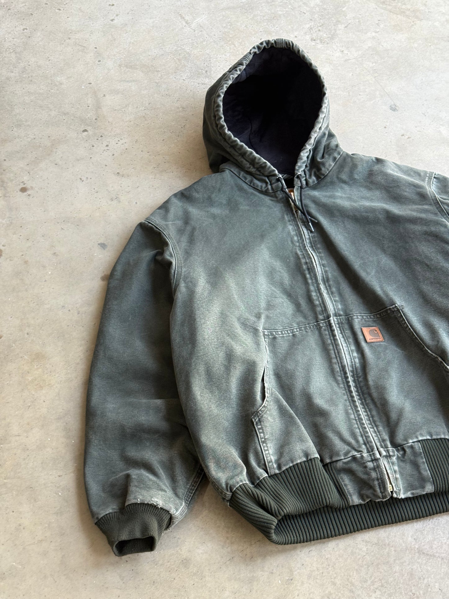 Vintage Faded Moss Green Carhartt Hooded Jacket - XL