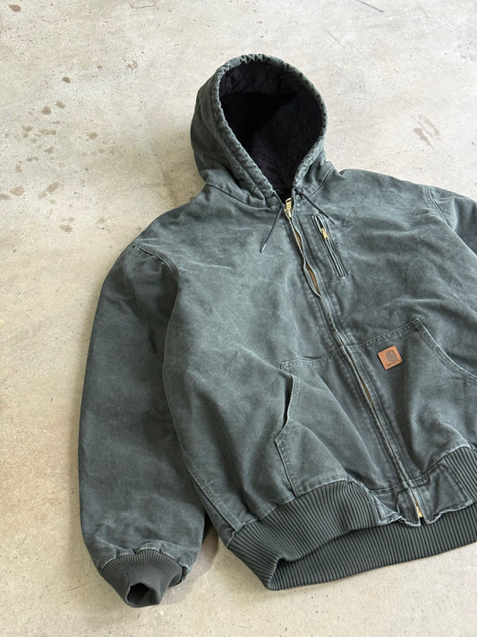 Vintage Mos Green Hooded Carhartt Jacket - XXL